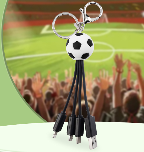 Creative keychain football data cable one to three charging cable football club commemorative gift charging cable