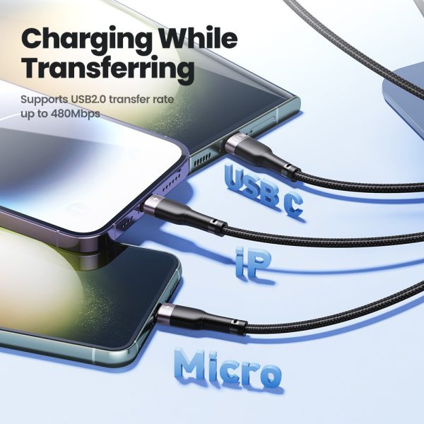 One to three 100W fast charging data compatible with Apple Typec Android phone braided charging cable - Image 4