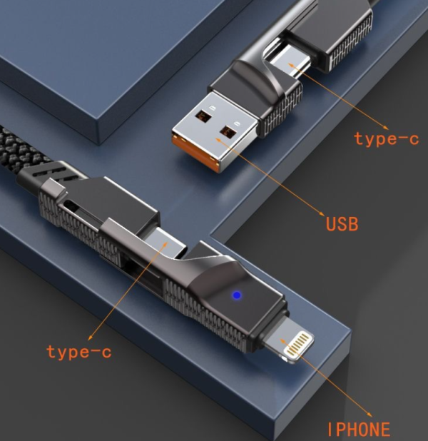 Four in one zinc alloy data cable two to two braided fast charging cable double ended type-c PD charging cable - Image 7