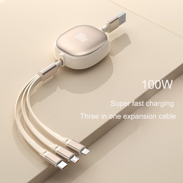 Aluminum alloy three in one telescopic data cable, super fast charging 100W portable one to three charging cable - Image 3