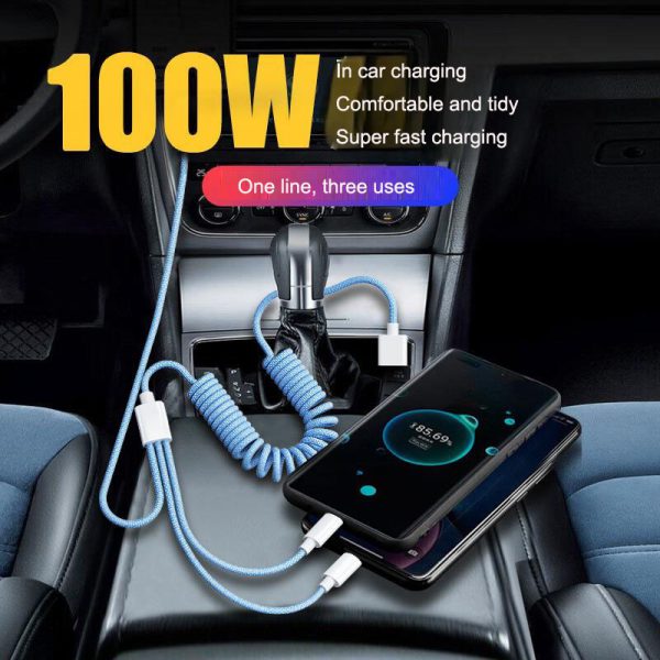 Suitable for one to three braided fast charging car data cable type-c three in one charging cable