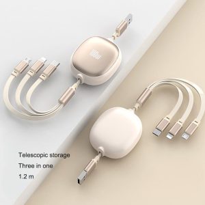 Aluminum alloy three in one telescopic data cable, super fast charging 100W portable one to three charging cable