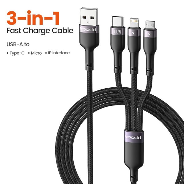 One to three 100W fast charging data compatible with Apple Typec Android phone braided charging cable - Image 2